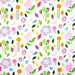 Baumwolle 100% Wiese rosa-grün auf weißem Hintergrund  
