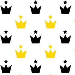 Baumwolle 100% Kronen gelb-schwarz mit Sternen auf weißem Hintergrund  