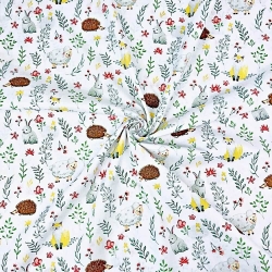 Baumwolle 100% Tiere mit Zweigen auf weißem Hintergrund  