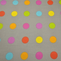Baumwolle 100% große Punkte 37mm bunt auf grauem Hintergrund  