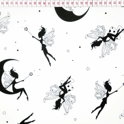 Baumwolle 100% Feen schwarz auf weißem Hintergrund  