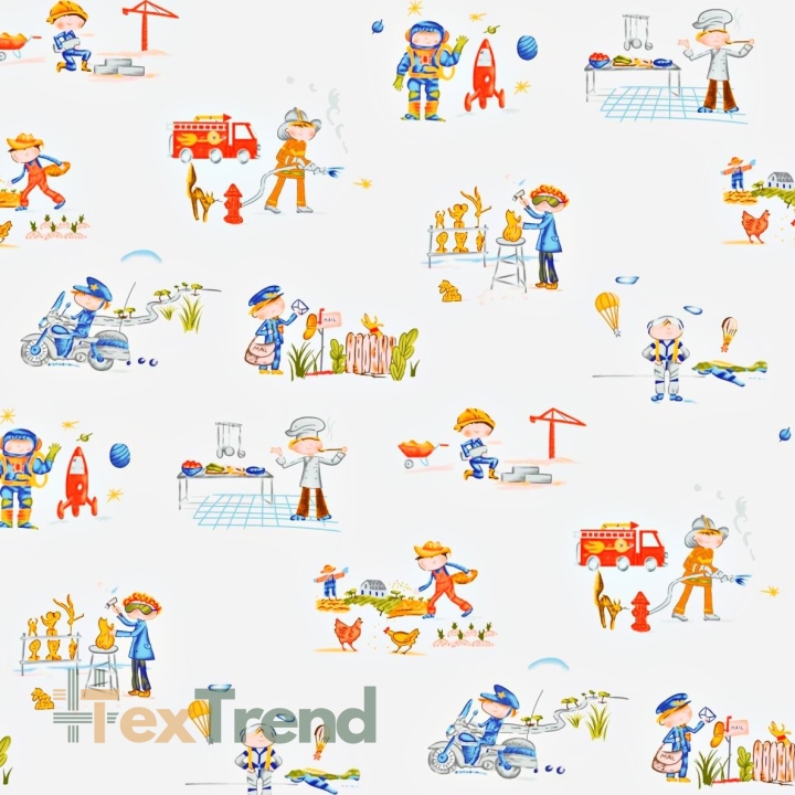 Baumwolle 100% Märchenhafte Berufe auf weißem Hintergrund  