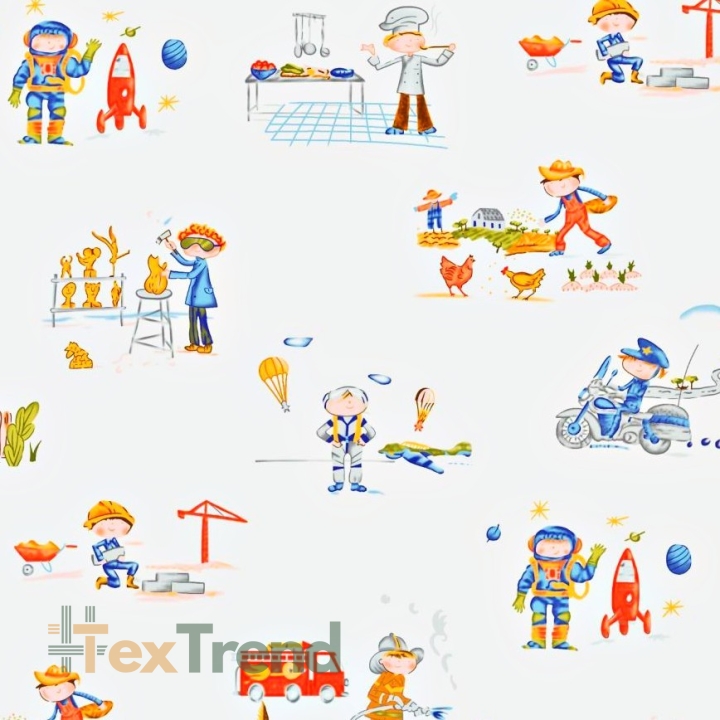 Baumwolle 100% Märchenhafte Berufe auf weißem Hintergrund  