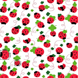 Baumwolle 100% Marienkäfer rot mit Blatt auf weißem Hintergrund  