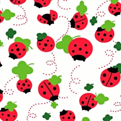 Baumwolle 100% Marienkäfer rot mit Blatt auf weißem Hintergrund  