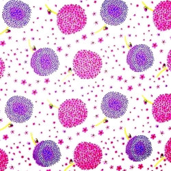 Baumwolle 100% Pusteblumen lila-rosa auf weißem Hintergrund  
