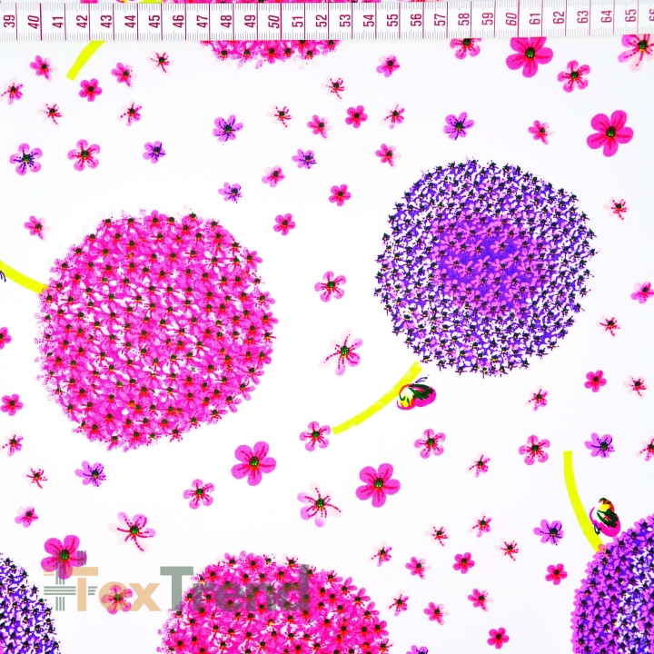 Baumwolle 100% Pusteblumen lila-rosa auf weißem Hintergrund  