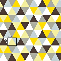 Baumwolle 100% große grau-gelbe Dreiecke auf weißem Hintergrund  