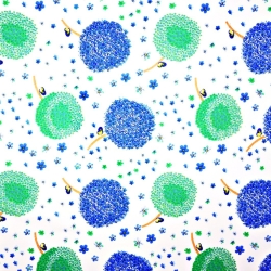 Baumwolle 100% Pusteblumen grün-blau auf weißem Hintergrund  