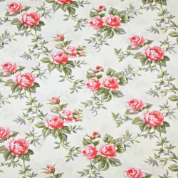 Baumwolle 100% Rosenblüten rosa auf ecrufarbenem Hintergrund  