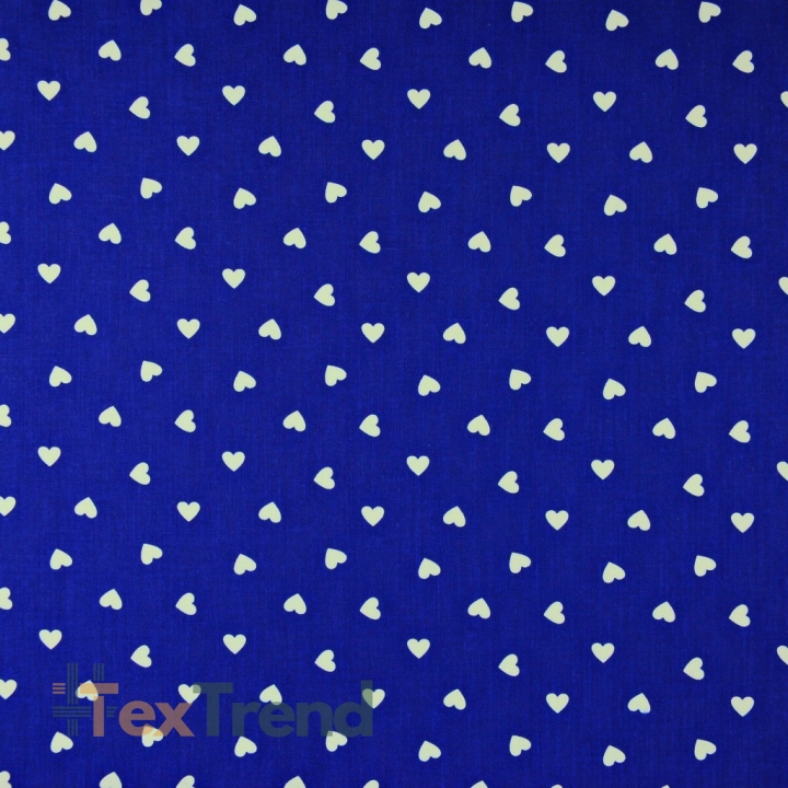 Baumwolle 100% Herzen 8mm weiß auf navyblauem Hintergrund  