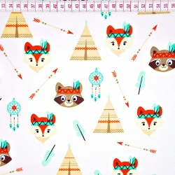 Baumwolle 100% Indianer Tiere auf weißem Hintergrund  