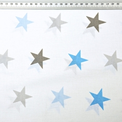 Baumwolle 100% Sterne STARSY grau-blau auf weißem Hintergrund  