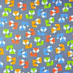 Baumwolle 100% bunte Füchse auf grauem Hintergrund  