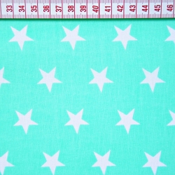 Baumwolle 100% Sterne 20mm weiß auf mintgrünem Hintergrund  