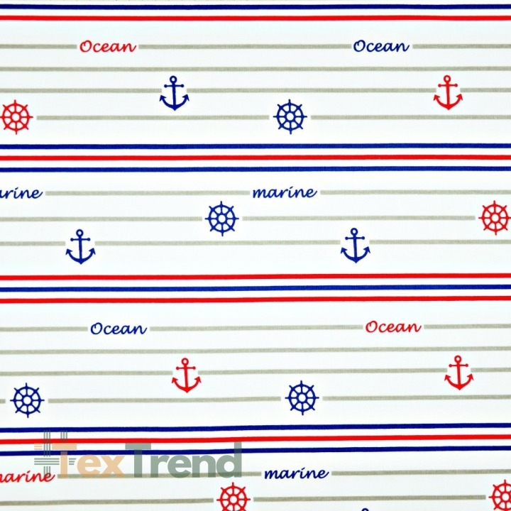 Baumwolle 100% maritimes Streifenmuster navyrot  