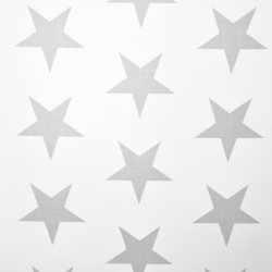 Baumwolle 100% Sterne 90mm grau auf weißem Hintergrund  