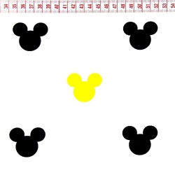 Baumwolle 100% MIKI schwarz-gelb auf weißem Hintergrund  