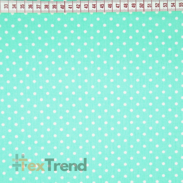 Baumwolle 100% Punkte 4mm weiß auf mintfarbenem Hintergrund  