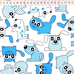 Baumwolle 100% Hunde und Katzen blau auf weißem Hintergrund  