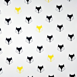 Baumwolle 100% Füchse schwarz-gelb auf weißem Hintergrund  