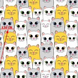 Baumwolle 100% große Katzen grau-weiß-gelb  