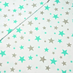 Baumwolle 100% neue kleine und große Sterne grau-minze auf weißem Hintergrund  