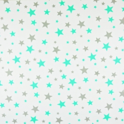 Baumwolle 100% neue kleine und große Sterne grau-minze auf weißem Hintergrund  