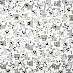 Baumwolle 100% Hunde und Katzen grau auf weißem Hintergrund  