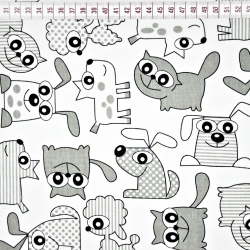 Baumwolle 100% Hunde und Katzen grau auf weißem Hintergrund  