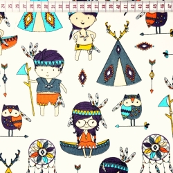 Baumwolle 100% bunte Indianer auf ecrufarbenem Hintergrund  