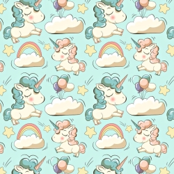 Flanell Einhörner mit Luftballons auf mintfarbenem Hintergrund  