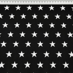 Baumwolle 100% Sterne 20mm weiß auf schwarzem Hintergrund  