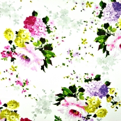 Baumwolle 100% rosa-grüne Blumensträuße auf weißem Hintergrund  