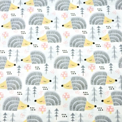 Baumwolle 100% Igel grau auf weißem Hintergrund  