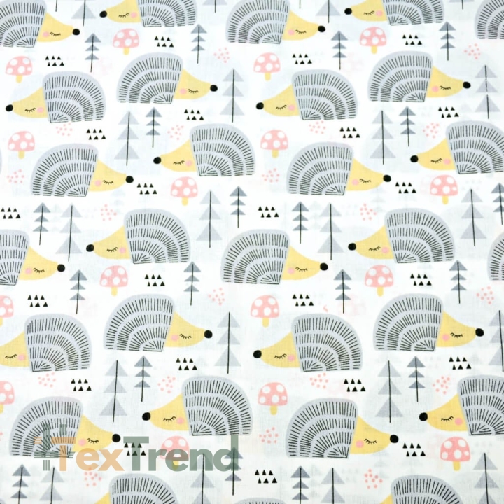 Baumwolle 100% Igel grau auf weißem Hintergrund  