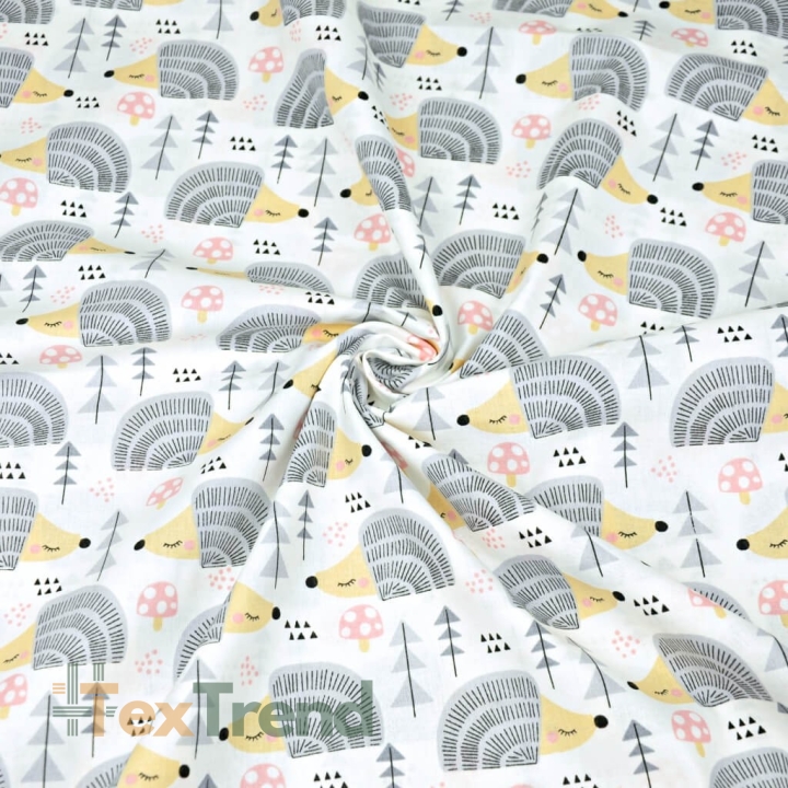 Baumwolle 100% Igel grau auf weißem Hintergrund  