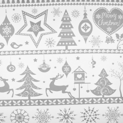 Baumwolle 100% Weihnachtsmuster große Rentiere in grauen Streifen auf weißem Hintergrund  