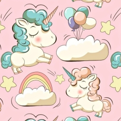 Baumwolle 100% Einhörner mit Luftballons auf rosa Hintergrund  