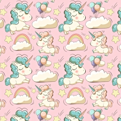 Baumwolle 100% Einhörner mit Luftballons auf rosa Hintergrund  