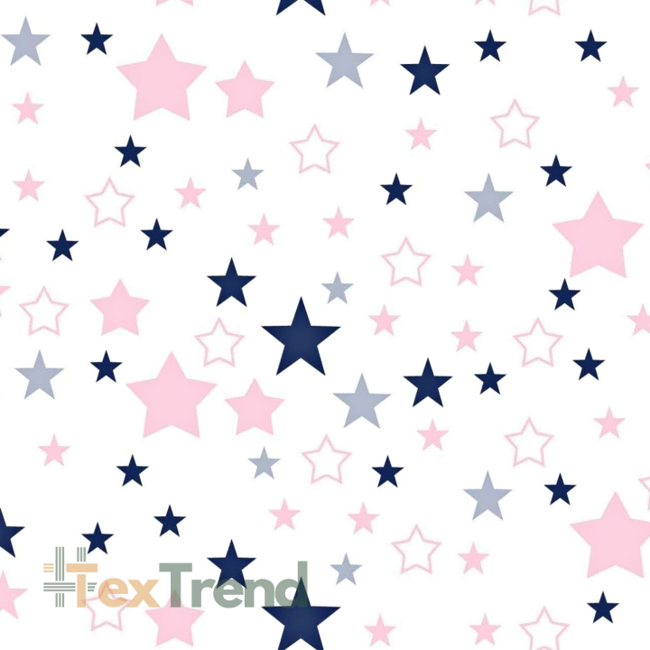 Baumwolle 100% Sternenhimmel rosa-navy auf weißem Hintergrund  
