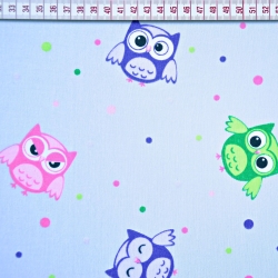 Baumwolle 100% Eulen mit Punkten auf hellblauem Hintergrund  