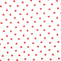 Baumwolle 100% Herzen 8mm rot auf weißem Hintergrund  