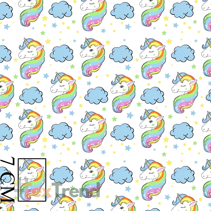 Baumwolle 100% Regenbogen-Einhörner pastell auf weißem Hintergrund  