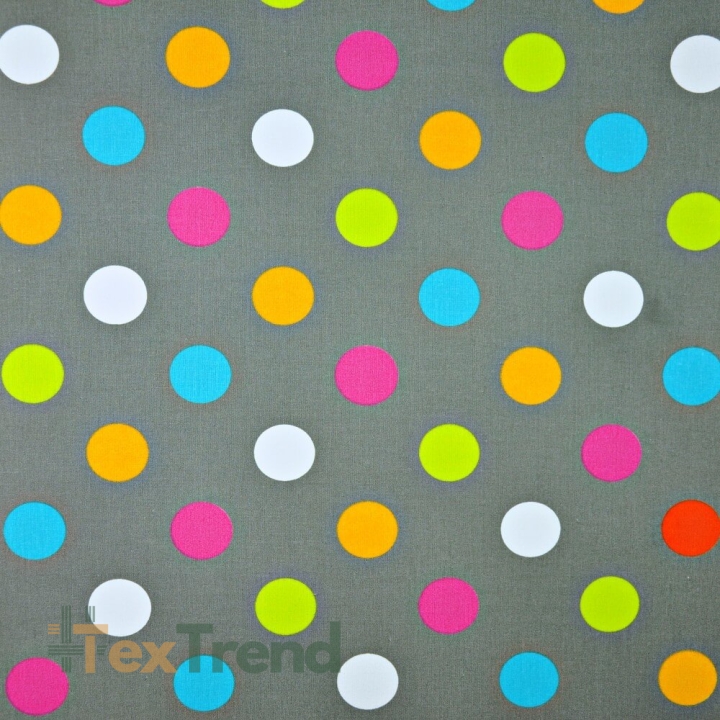 Baumwolle 100% bunte Kreise auf grauem Hintergrund  