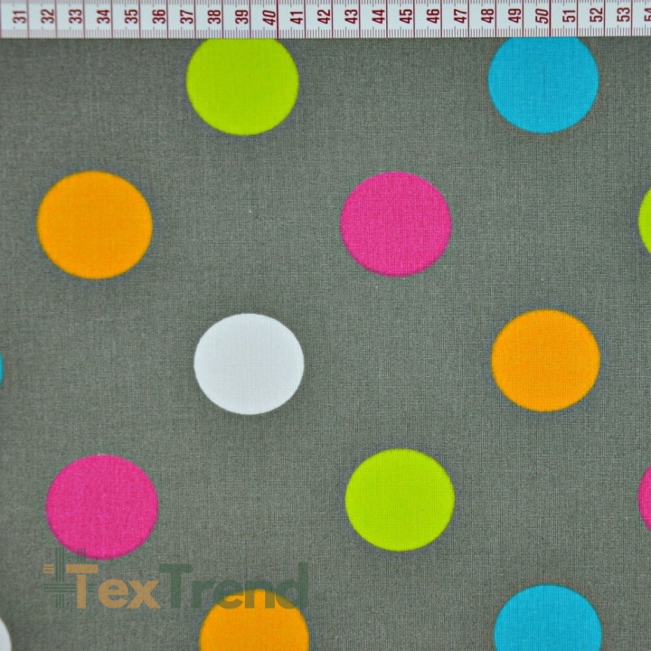 Baumwolle 100% bunte Kreise auf grauem Hintergrund  