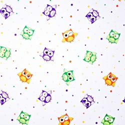 Baumwolle 100% Eulen mit Punkten auf weißem Hintergrund  