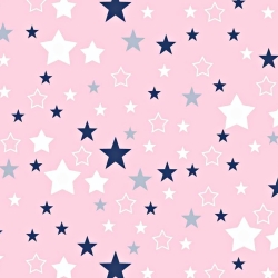 Baumwolle 100% Sternenhimmel weiß-navy auf rosa Hintergrund  