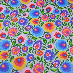 Baumwolle 100% Łowicki-Muster auf grauem Hintergrund  