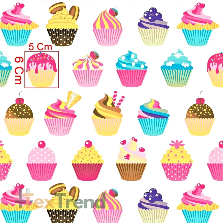 Baumwolle 100% bunte Cupcakes auf weißem Hintergrund  